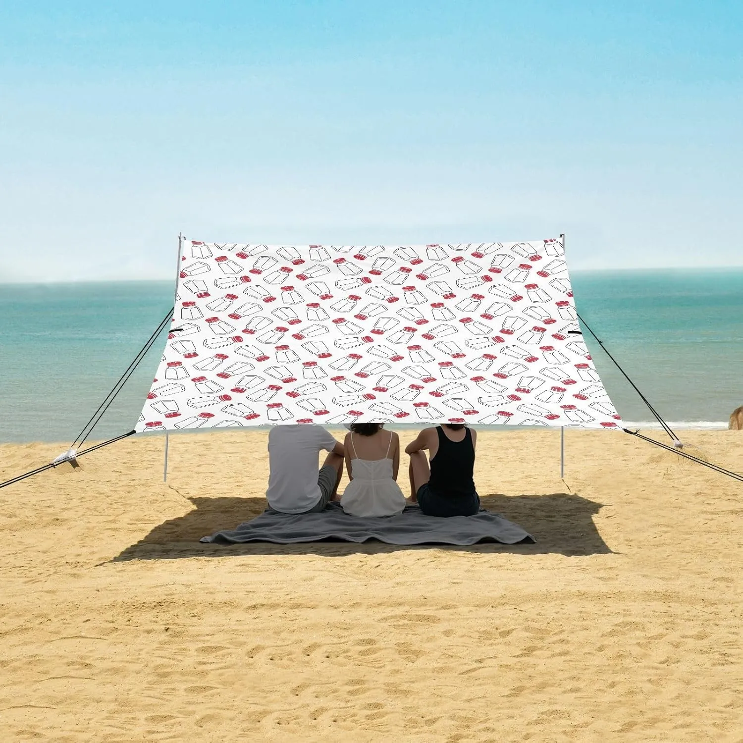 Sugar Bottle Beach Canopy Tent Anti-UV & Wind Resistant, Red Camping Sun Shelter Easy Setup Portable,Outdoor Shade Tents with Sandbags,Sand Shovels,Ground Pegs & Stability Poles