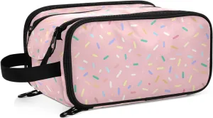 Sugar Grain Pink Full Print Toiletry Bag with Handle Large Capacity Cosmetic Organizer for Skincare Makeup Brushes & Toiletries, Ideal for Home Office or Travel