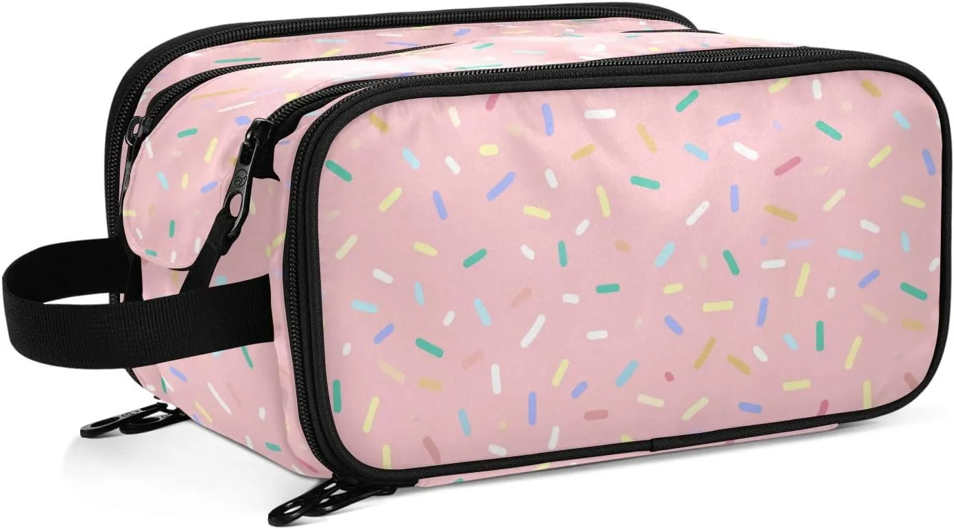 Sugar Grain Pink Full Print Toiletry Bag with Handle Large Capacity Cosmetic Organizer for Skincare Makeup Brushes & Toiletries, Ideal for Home Office or Travel