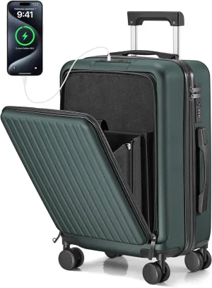 Suitour Carry on Luggage 22x14x9 Airline Approved Hard Shell Suitcase with Front Pocket, Spinner Wheels Luggage with USB Port for Men Women Travel Business