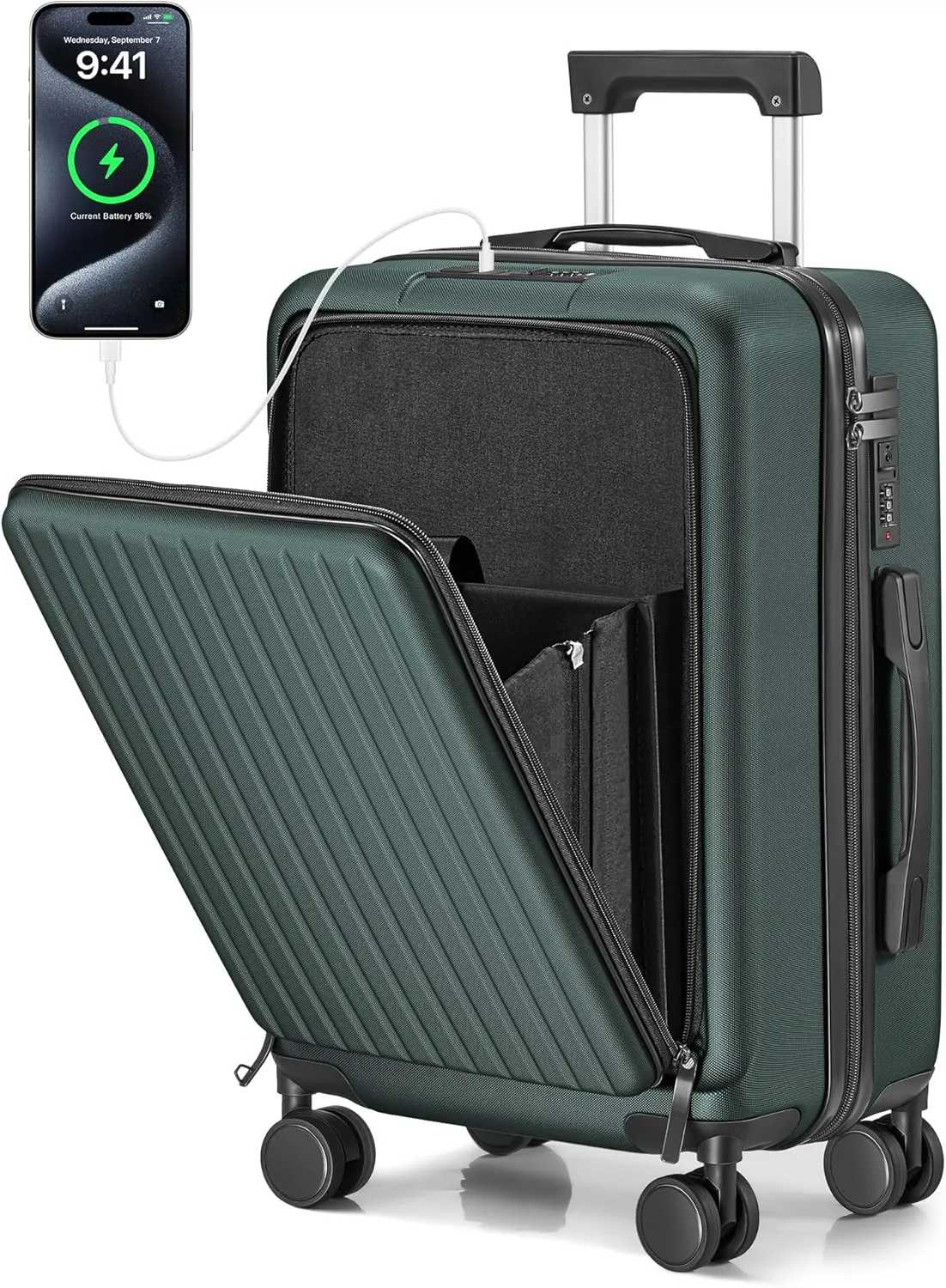 Suitour Carry on Luggage 22x14x9 Airline Approved Hard Shell Suitcase with Front Pocket, Spinner Wheels Luggage with USB Port for Men Women Travel Business