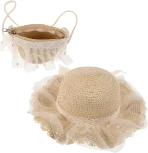 Summer Sun Hat for Baby Girls Protective Stylish Crossbody Bag Set Decorative Shoulder Purse h Beige