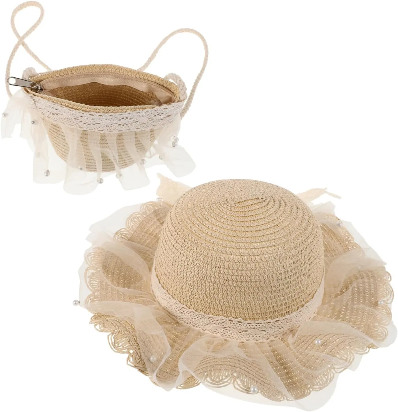 Summer Sun Hat for Baby Girls Protective Stylish Crossbody Bag Set Decorative Shoulder Purse h Beige
