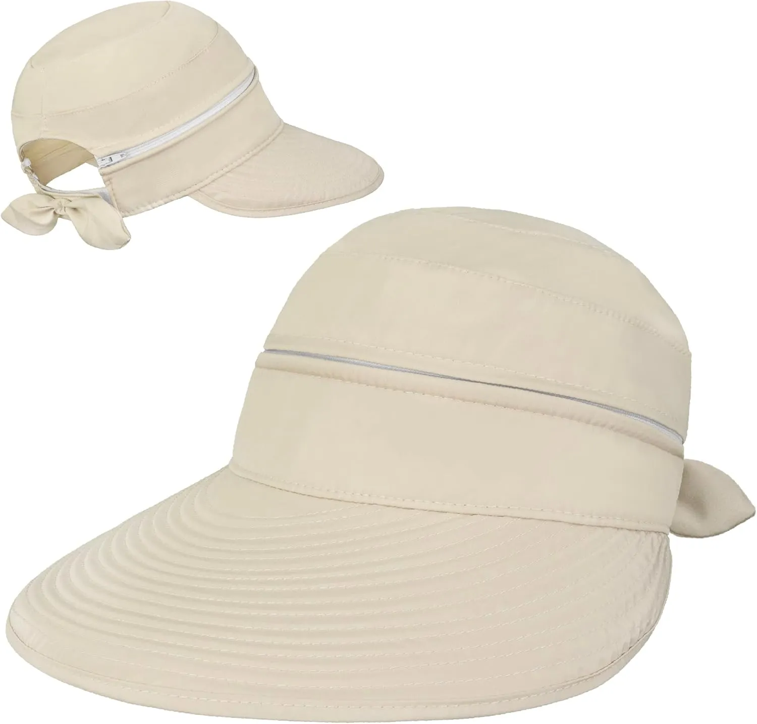 SUN CUBE Women Sun Hat for Outdoor UV Protection, Wide Brim Sun Hat Ponytail, Convertible Zip-Off Beach Hat Visor
