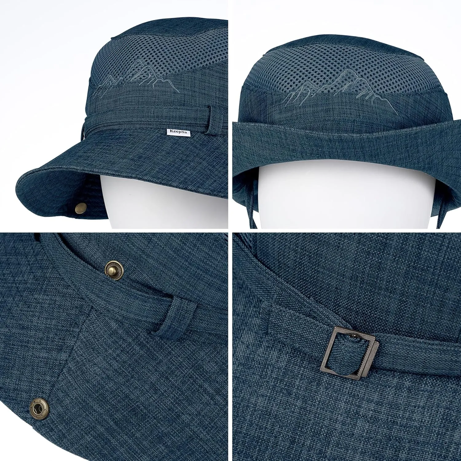 Sun Hat for Men, Cotton Embroidery Summer Outdoor Sun Protection Wide Brim Bucket Hat Foldable Safari Boonie Hat