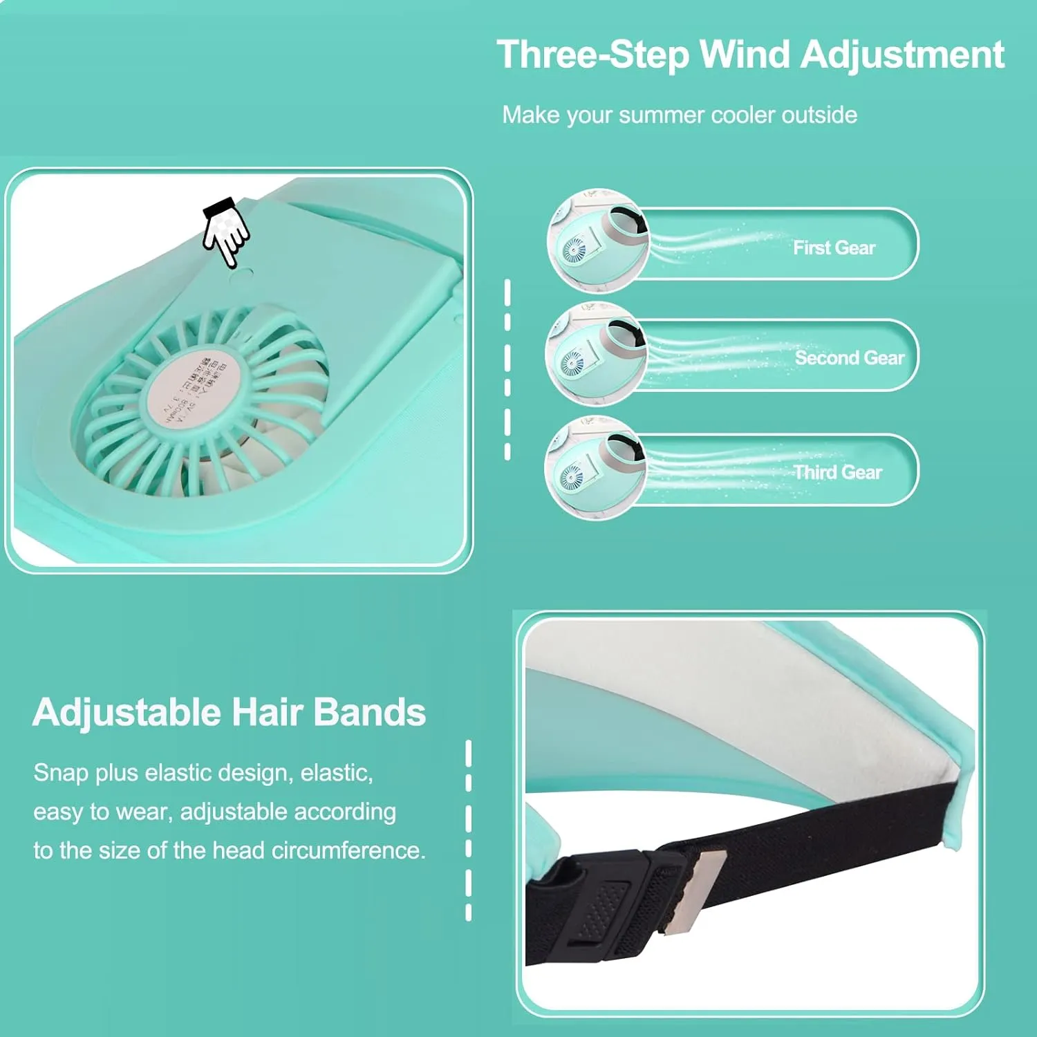 Sun Visors Hat with Fan for Women - Fan Visor Hat - Three-Speed Adjustment and Large Area Sun Protection
