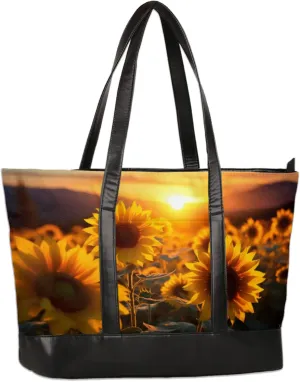 Sunflower Flower Laptop Tote Bag for Women Lightweight Work Purse with Multiple Compartments Fits 13-15.6 Inch Laptop Tablet Shoulder Bag for Office Travel Daily Use