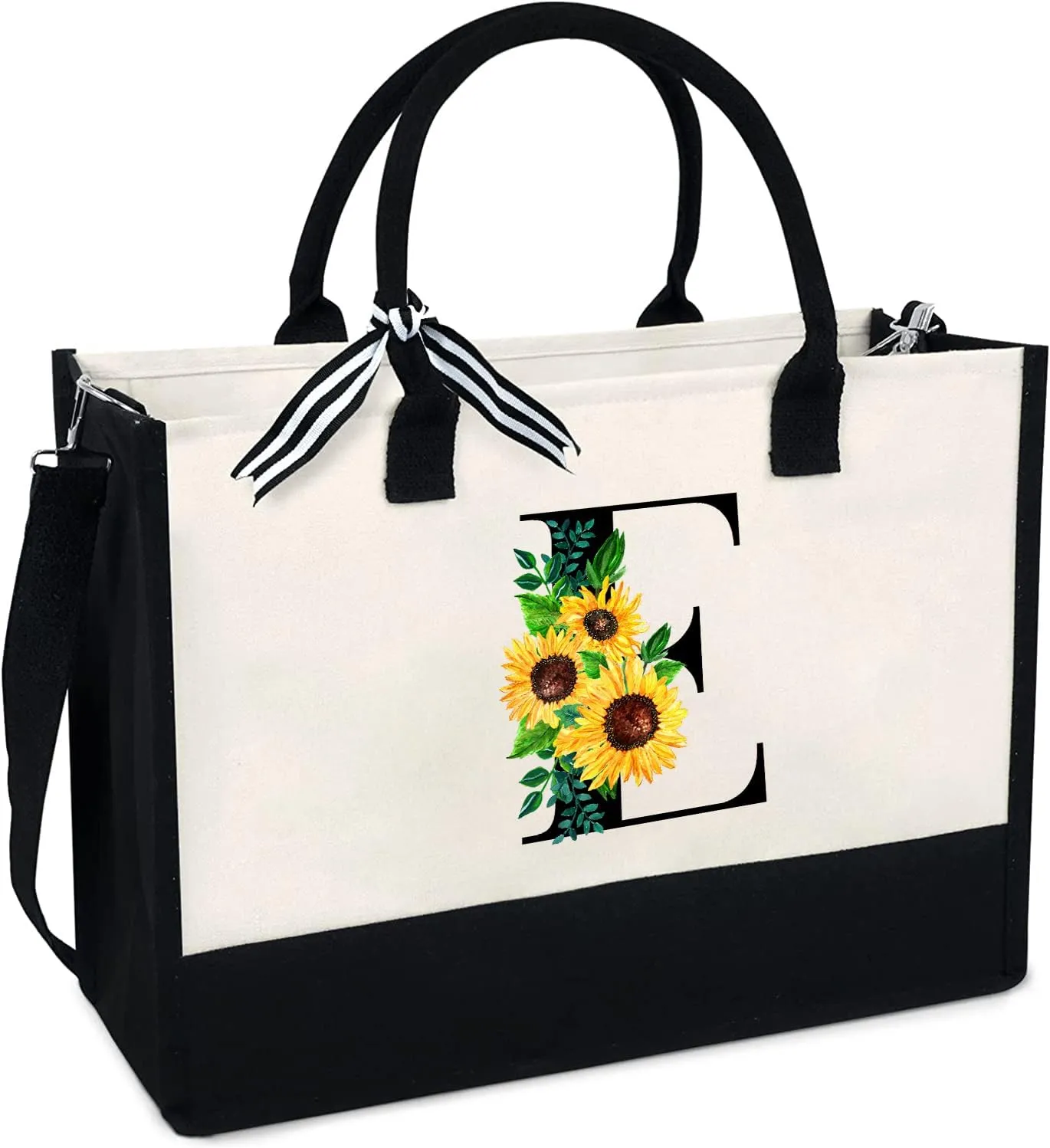 Sunflower Tote with Zipper Pocket, 13oz Monogram Tote Bags for Women, Birthday, Christmas, Teacher Gifts