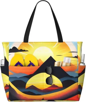 Sunrise Mountain Print 28L Beach Tote Bag, Water-resistant Travel Tote, Lightweight Gym & Camping Carryall