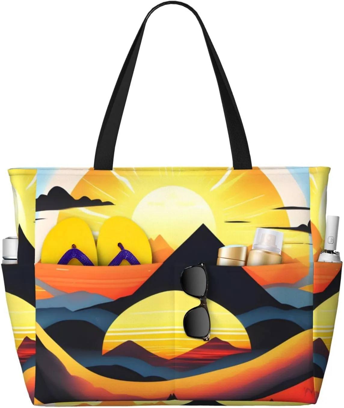 Sunrise Mountain Print 28L Beach Tote Bag, Water-resistant Travel Tote, Lightweight Gym & Camping Carryall