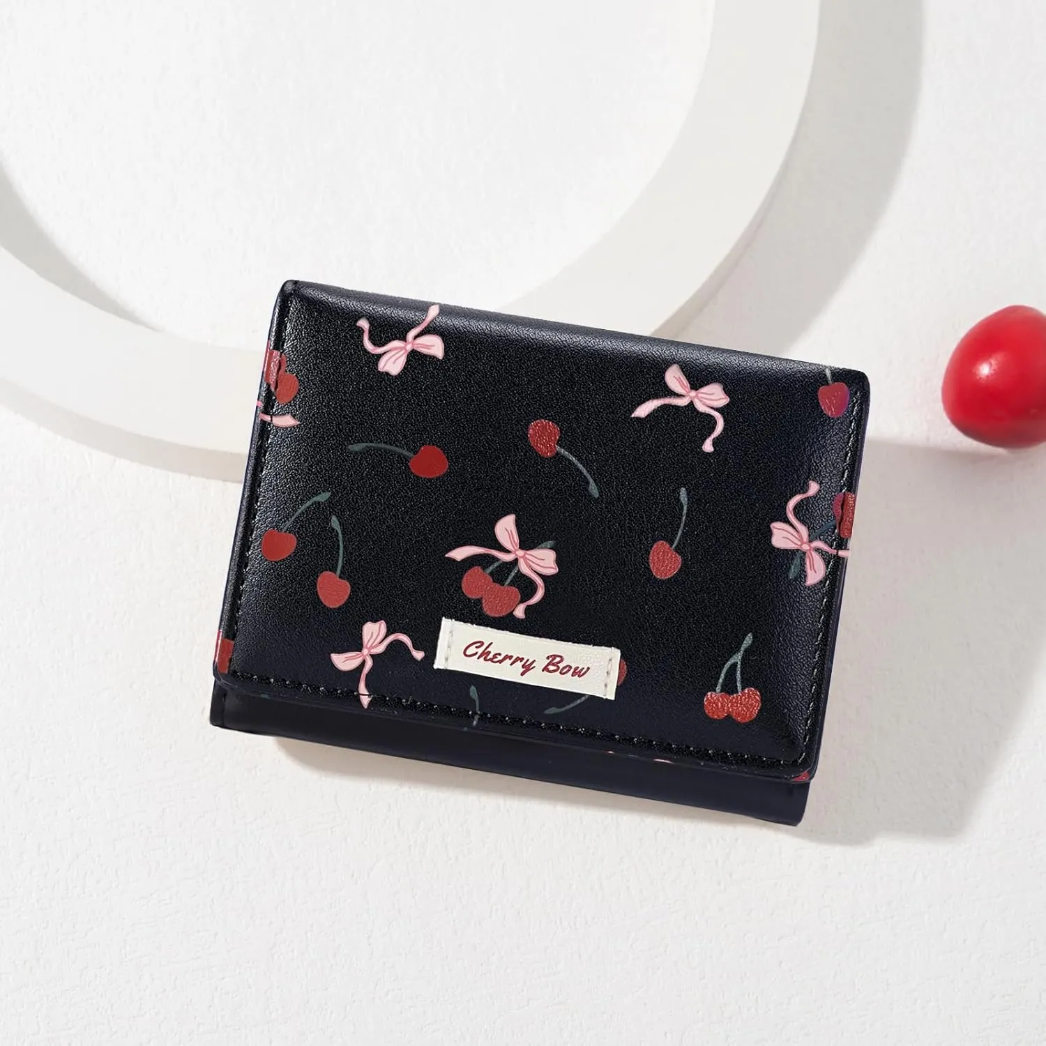 Sunwel Fashion Cute Coquette Bow Wallet with Key-chain Aesthetic Card Holder ID Window for Women Girls (367BLACK)