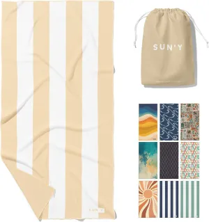 SUN'Y Waffle Microfiber Beach Towel – Sand Free, Quick Dry, Ultra Absorbent, Lightweight & Compact Travel Towel with Carry Bag - Large (63” x 31.5”), Natural Sand