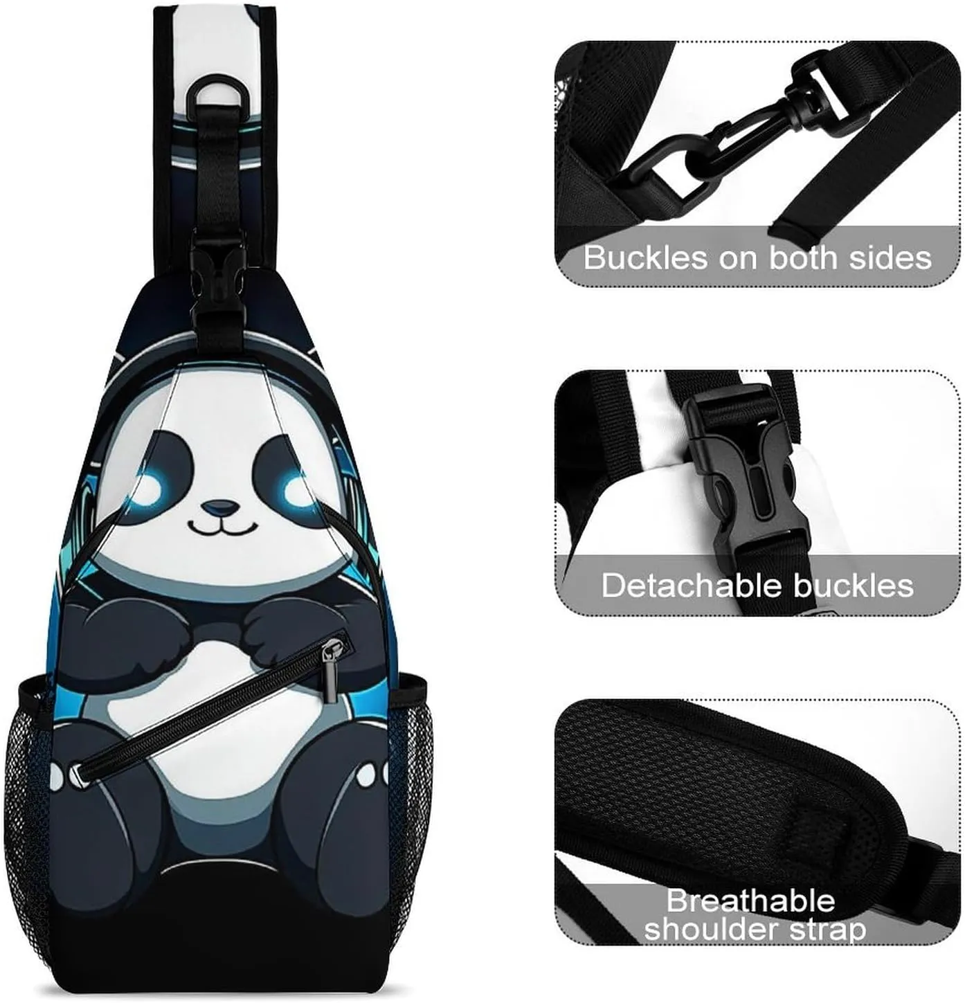 Supdreamc Men & Women Gym Crossbody Sack Satchel Outdoor Hiking Bag, Animal Headphones Music Cute Panda Sling Backpack Rucksack for Outdoors Running Climbing - Handy Tote Bags