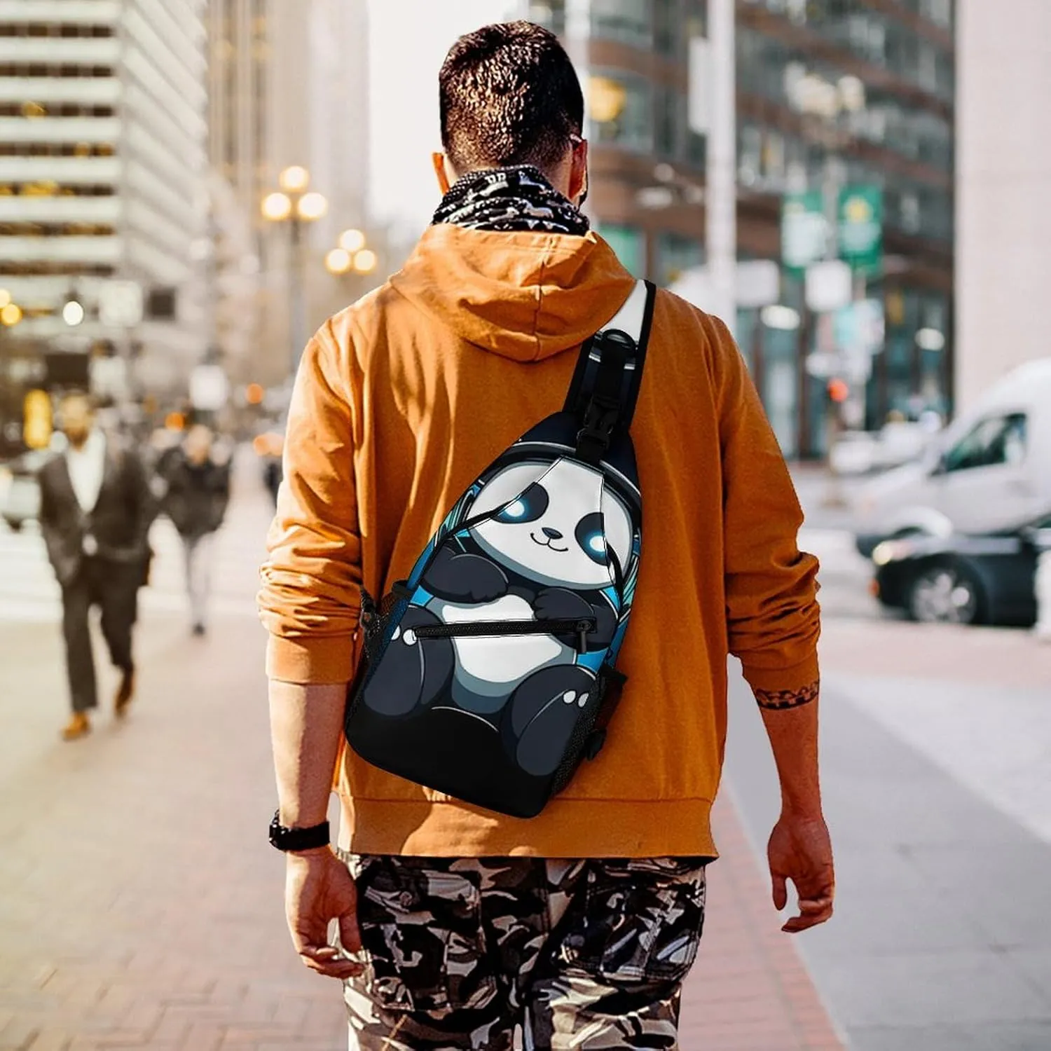 Supdreamc Men & Women Gym Crossbody Sack Satchel Outdoor Hiking Bag, Animal Headphones Music Cute Panda Sling Backpack Rucksack for Outdoors Running Climbing - Handy Tote Bags