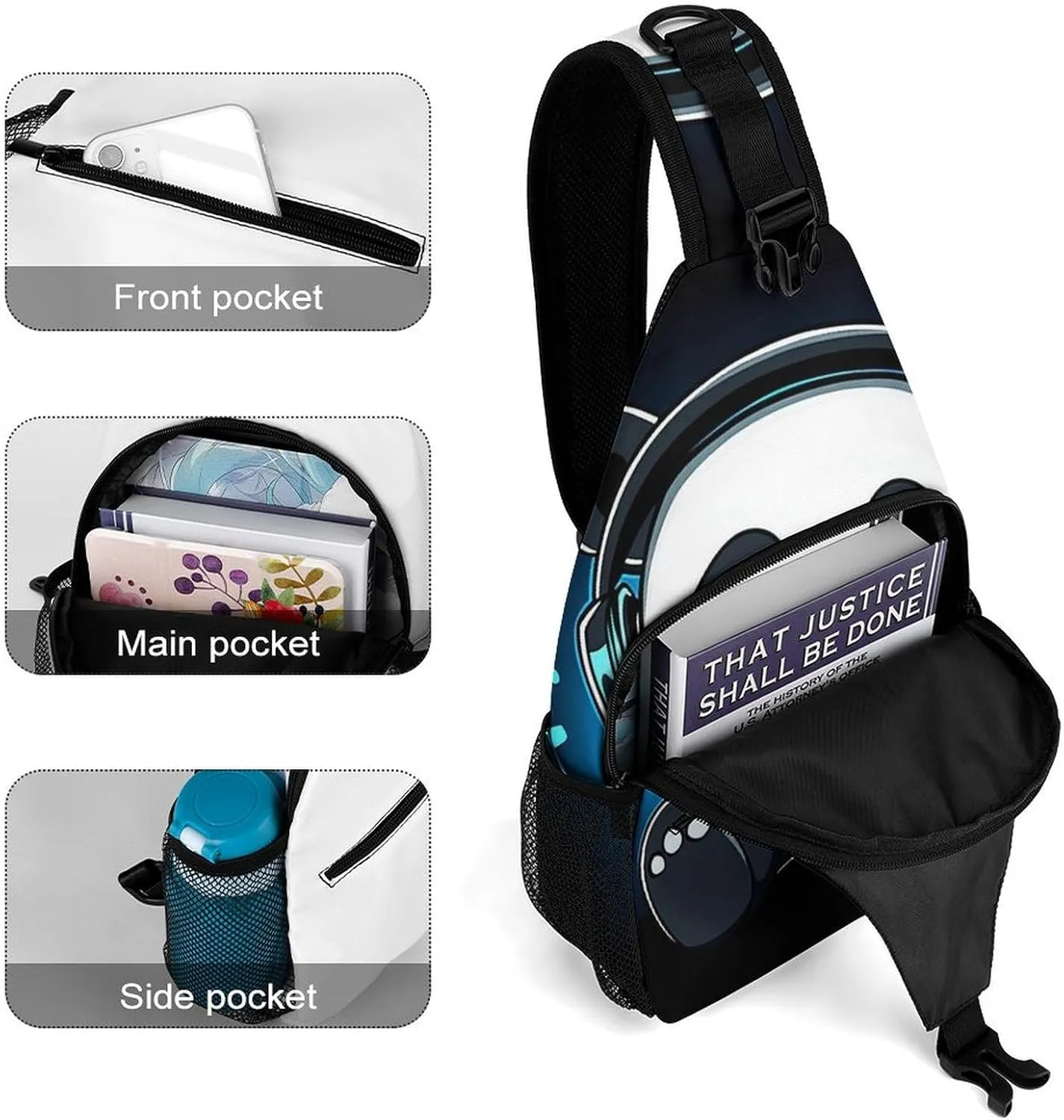 Supdreamc Men & Women Gym Crossbody Sack Satchel Outdoor Hiking Bag, Animal Headphones Music Cute Panda Sling Backpack Rucksack for Outdoors Running Climbing - Handy Tote Bags
