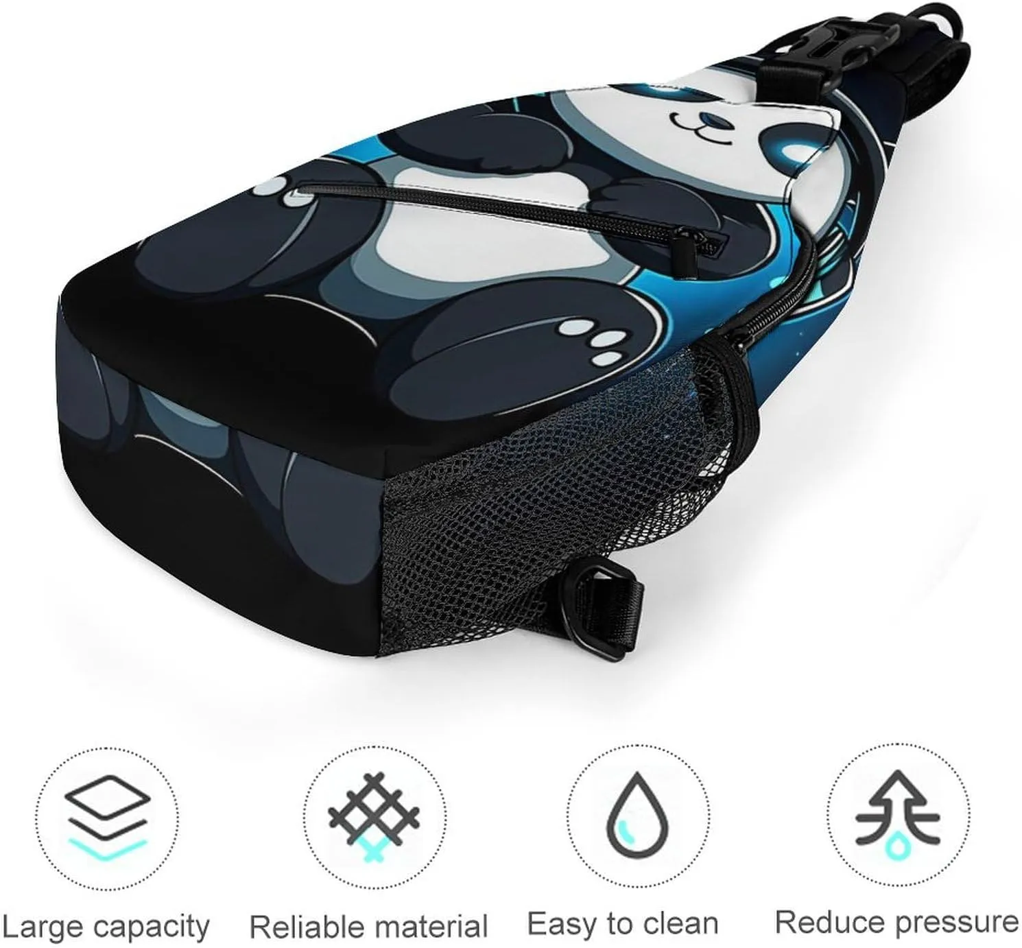 Supdreamc Men & Women Gym Crossbody Sack Satchel Outdoor Hiking Bag, Animal Headphones Music Cute Panda Sling Backpack Rucksack for Outdoors Running Climbing - Handy Tote Bags