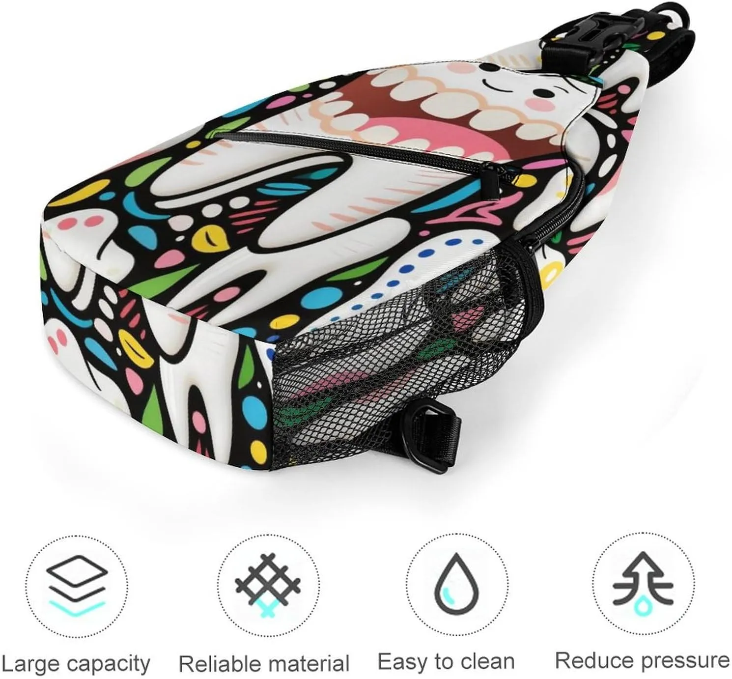 Supdreamc Sling Bag Backpack for Men Women Multipurpose Anti-Theft Satchel Bookbags Travel Rucksack Daypack Bookbag, Cartoon Teeth Dental Art Shoulder Crossbody Bag Chest Pack