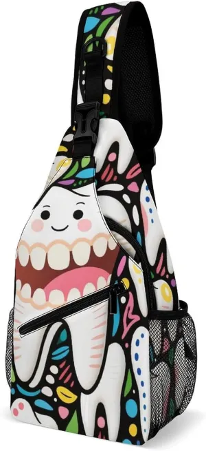 Supdreamc Sling Bag Backpack for Men Women Multipurpose Anti-Theft Satchel Bookbags Travel Rucksack Daypack Bookbag, Cartoon Teeth Dental Art Shoulder Crossbody Bag Chest Pack