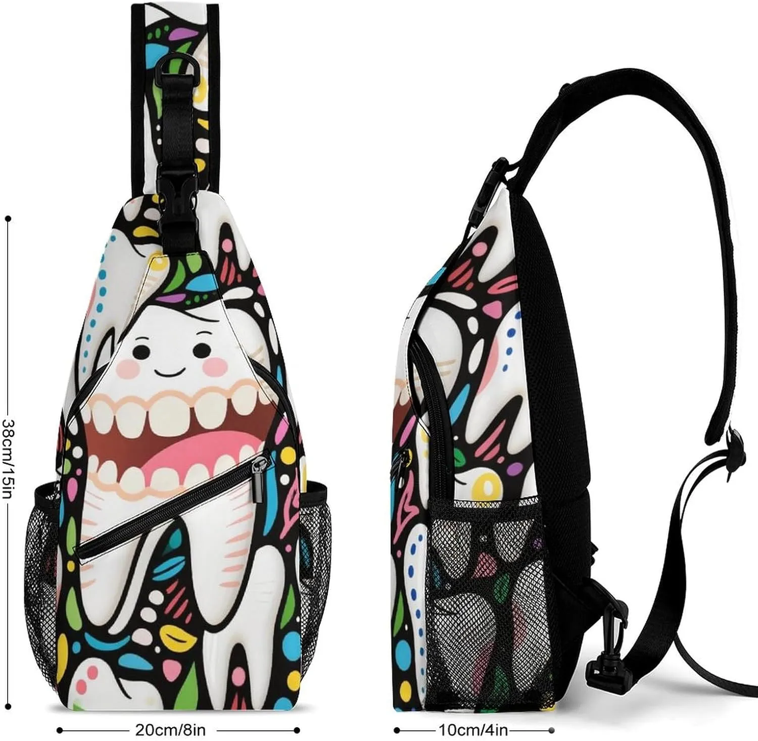 Supdreamc Sling Bag Backpack for Men Women Multipurpose Anti-Theft Satchel Bookbags Travel Rucksack Daypack Bookbag, Cartoon Teeth Dental Art Shoulder Crossbody Bag Chest Pack