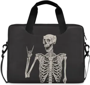 susiyo Human Sketlon Skull with Rock Pose Laptop Shoulder Bag, Polyester Briefcase Sleeve Messenger Bag 16-Inch Laptop Case for Men Women Work Business Travel
