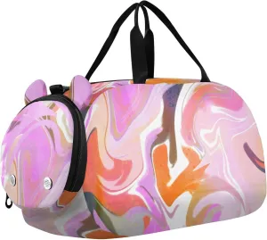 susiyo Small Duffle Bag Abstract Pink Orange Liquid Wavy Marble Kids Duffle Bag for Boys Girls Dance Bag Gym Bag