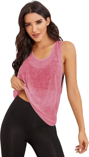 SweatyRocks Women's Sleeveless Scoop Neck Shirt Contract Mesh Racerback Tank Top