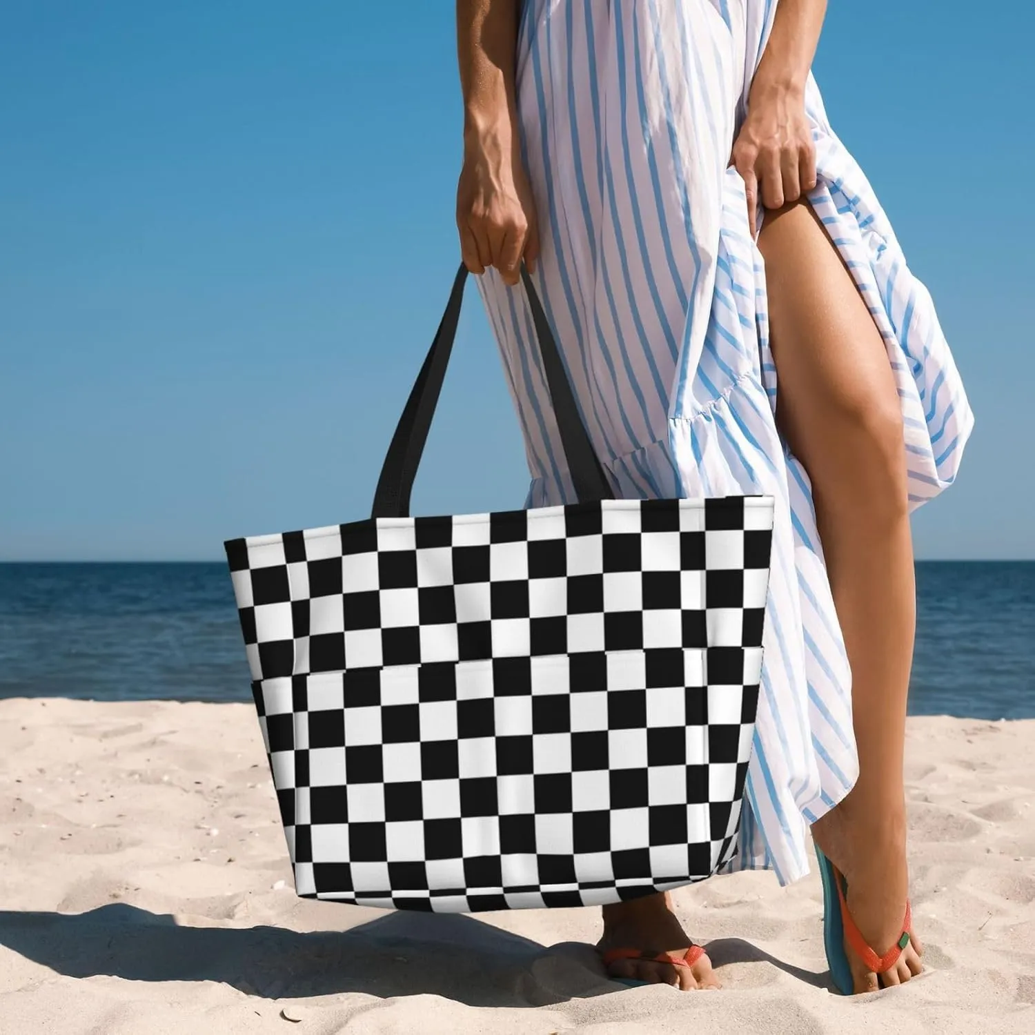 SWEET TANG Beach Bags for Women Large Waterproof Beach Tote Bag Zipper Swim Pool Bag