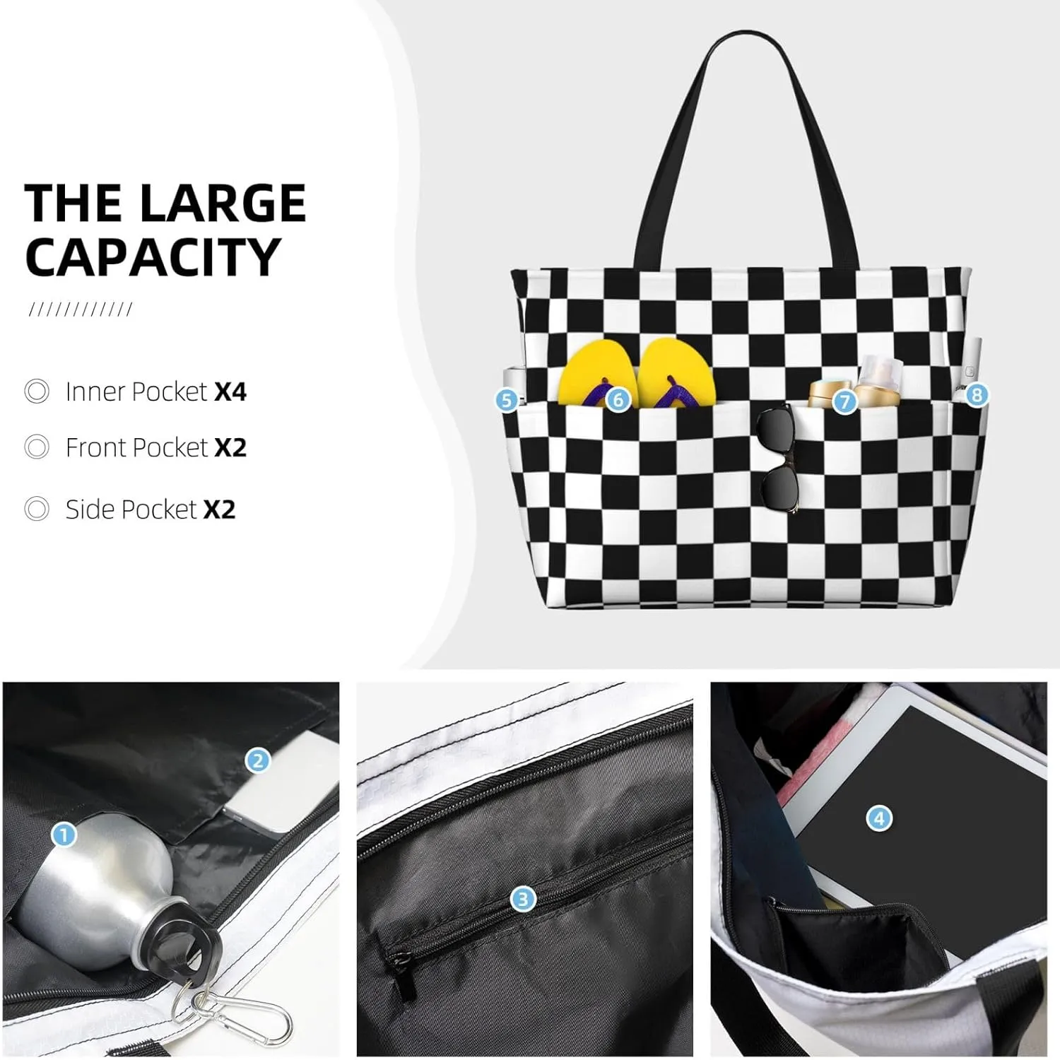 SWEET TANG Beach Bags for Women Large Waterproof Beach Tote Bag Zipper Swim Pool Bag