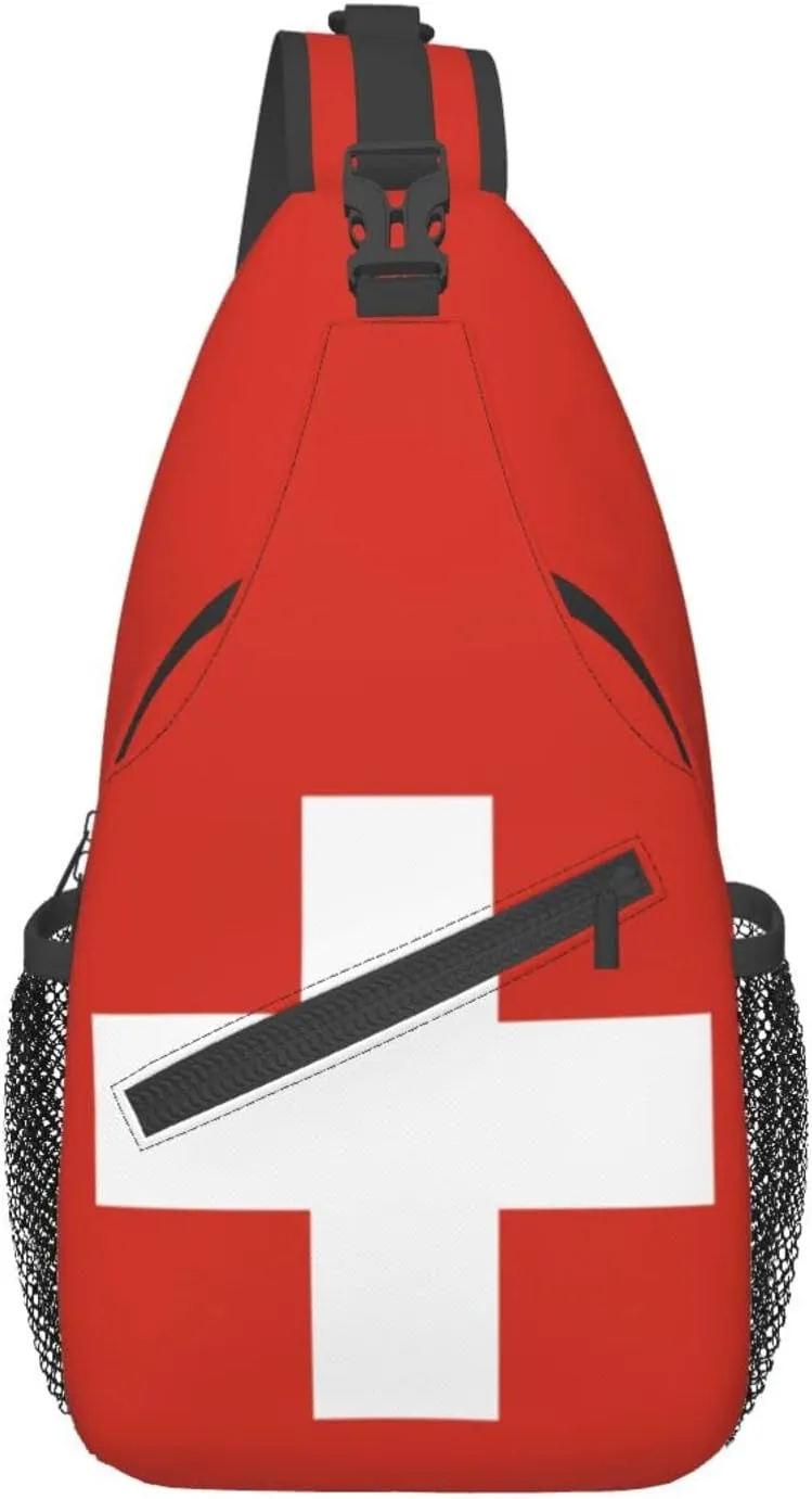 Swiss Flag Outdoor Cross-body Shoulder Bag, Unisex Backpack For Women Men Young Hiking Travel