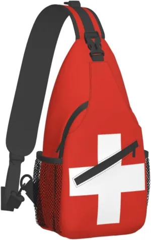 Swiss Flag Outdoor Cross-body Shoulder Bag, Unisex Backpack For Women Men Young Hiking Travel