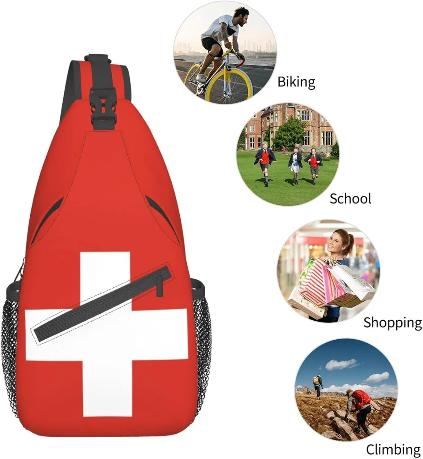 Swiss Flag Outdoor Cross-body Shoulder Bag, Unisex Backpack For Women Men Young Hiking Travel