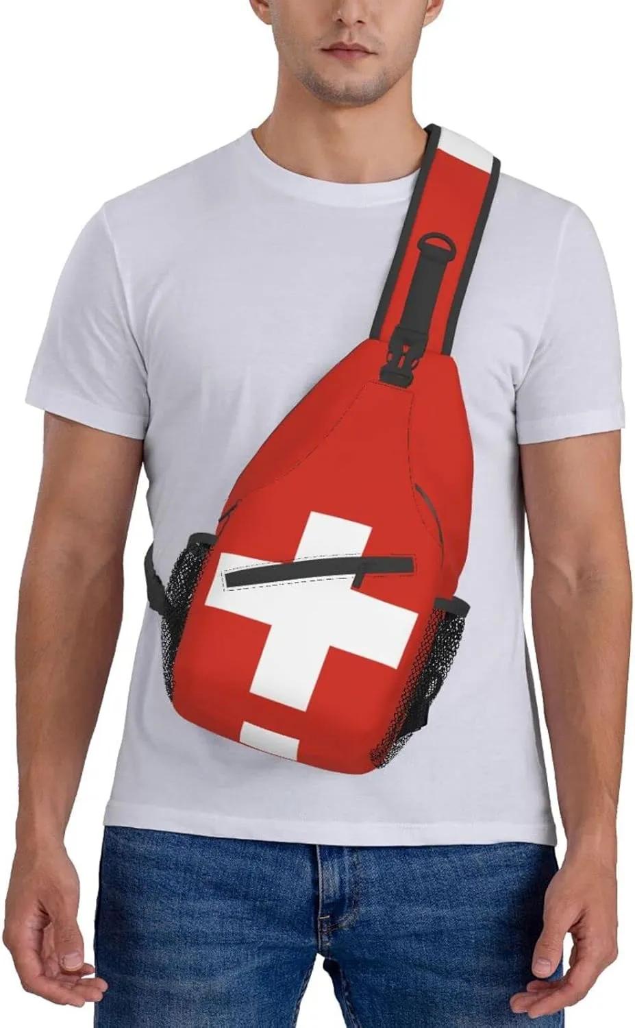 Swiss Flag Outdoor Cross-body Shoulder Bag, Unisex Backpack For Women Men Young Hiking Travel