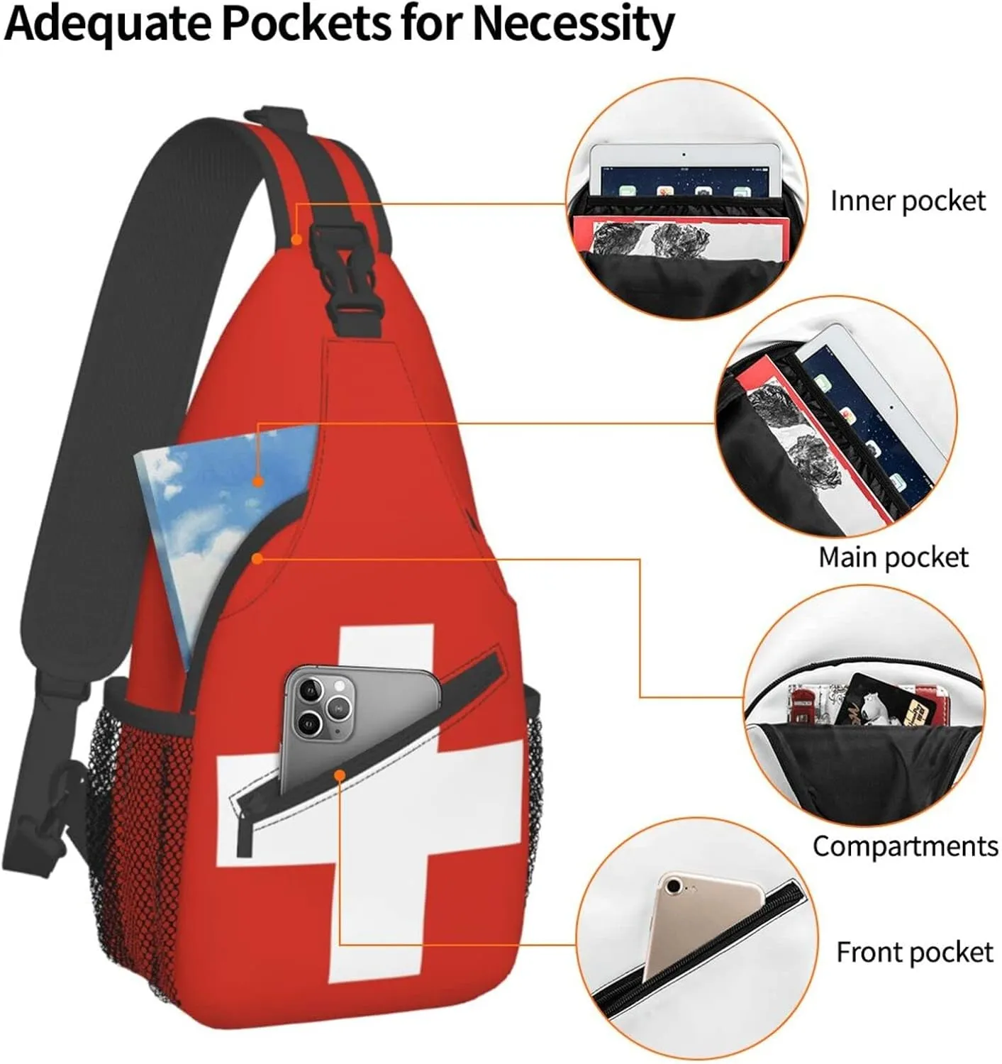Swiss Flag Outdoor Cross-body Shoulder Bag, Unisex Backpack For Women Men Young Hiking Travel
