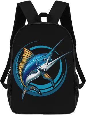 Swordfish Sport Fishing Marlin Sailfish Billfish 17 Inch Shoulder Backpack Lightweight Laptop Backpack Travel Daypack for Women Men