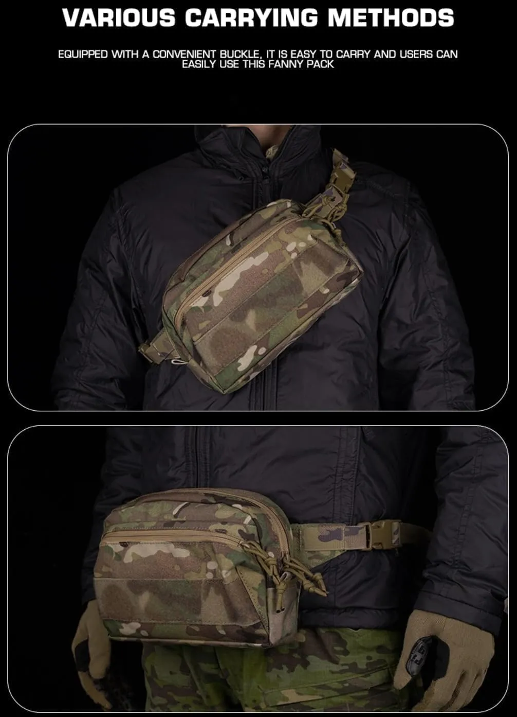 Tactical Fanny Sub Load Adapter Panel (Slap) 6 Slot MOLLE Wide Fanny Pack Admin Pouch Mounting Waist Belt Hunting Accessories