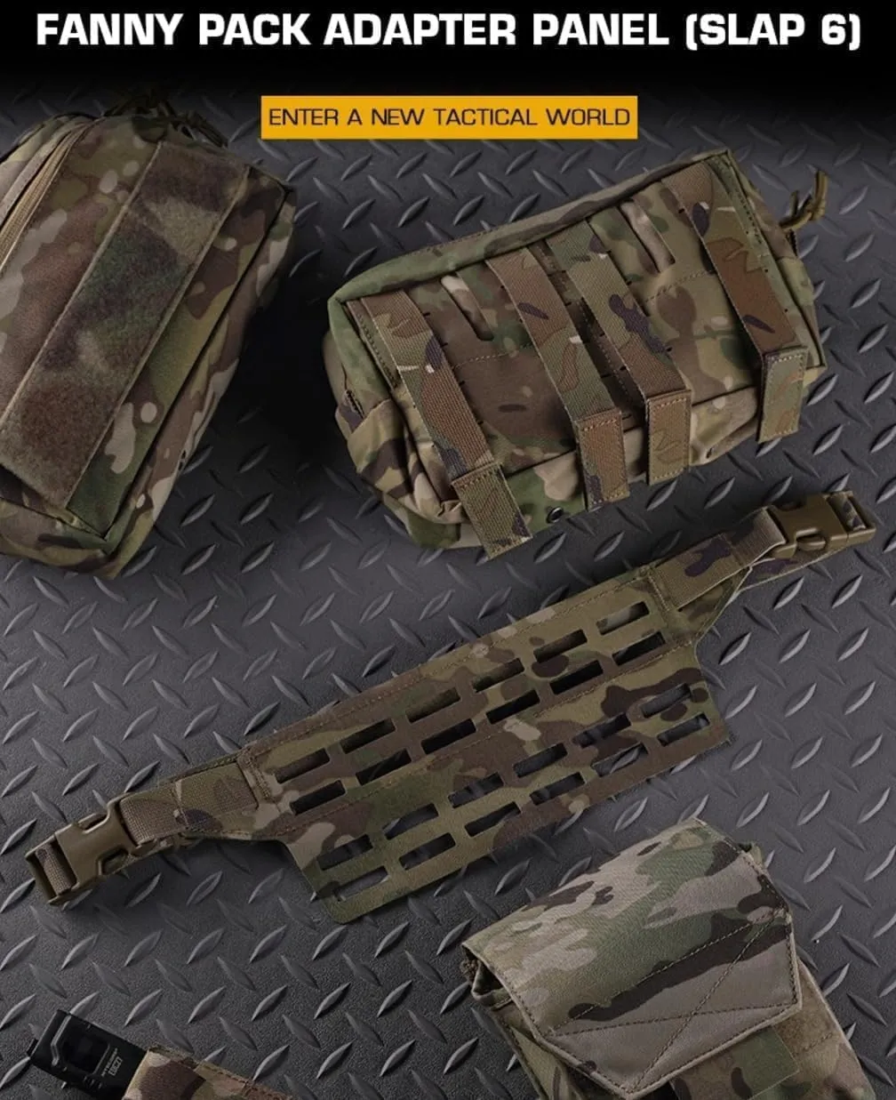 Tactical Fanny Sub Load Adapter Panel (Slap) 6 Slot MOLLE Wide Fanny Pack Admin Pouch Mounting Waist Belt Hunting Accessories