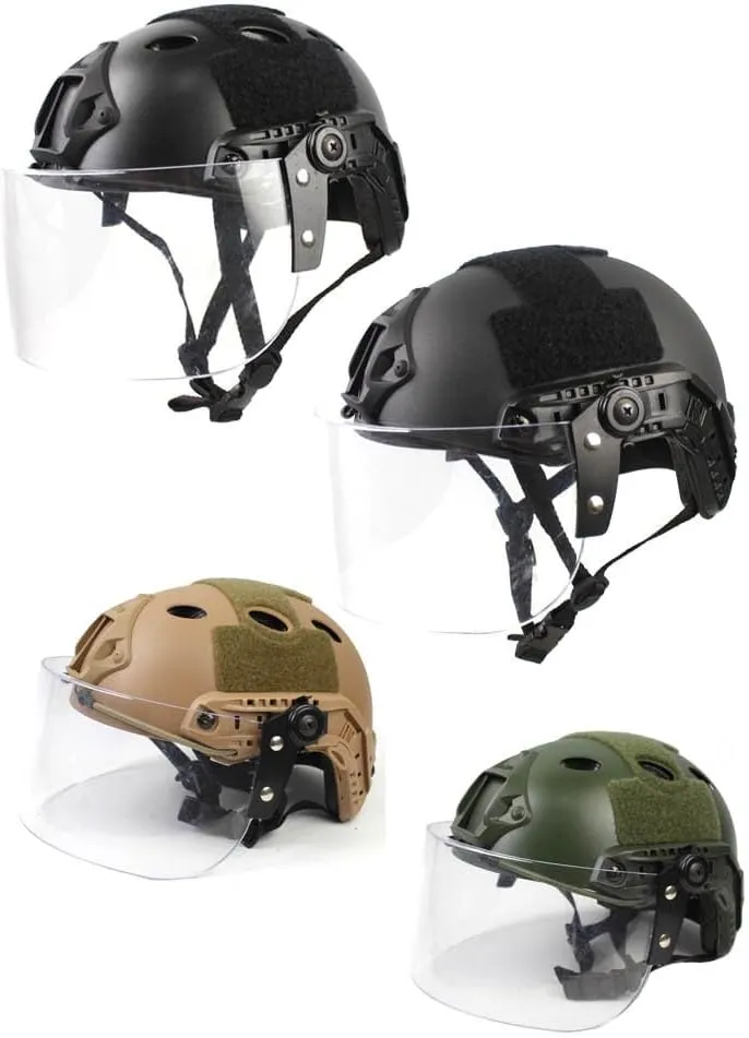 Tactical MICH Fast Helmet, with Clear Riot Visor Face Shield Sliding Goggles, Side Rail & NVG MountFor Airsoft Paintball CS War Games Outdoor Sports