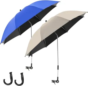 Talltalk 2 Pcs Beach Umbrella with Universal Clamp Adjustable Beach Shade UV Protection Chair Portable Outdoor Umbrella for Camping Patio Chairs Golf Carts