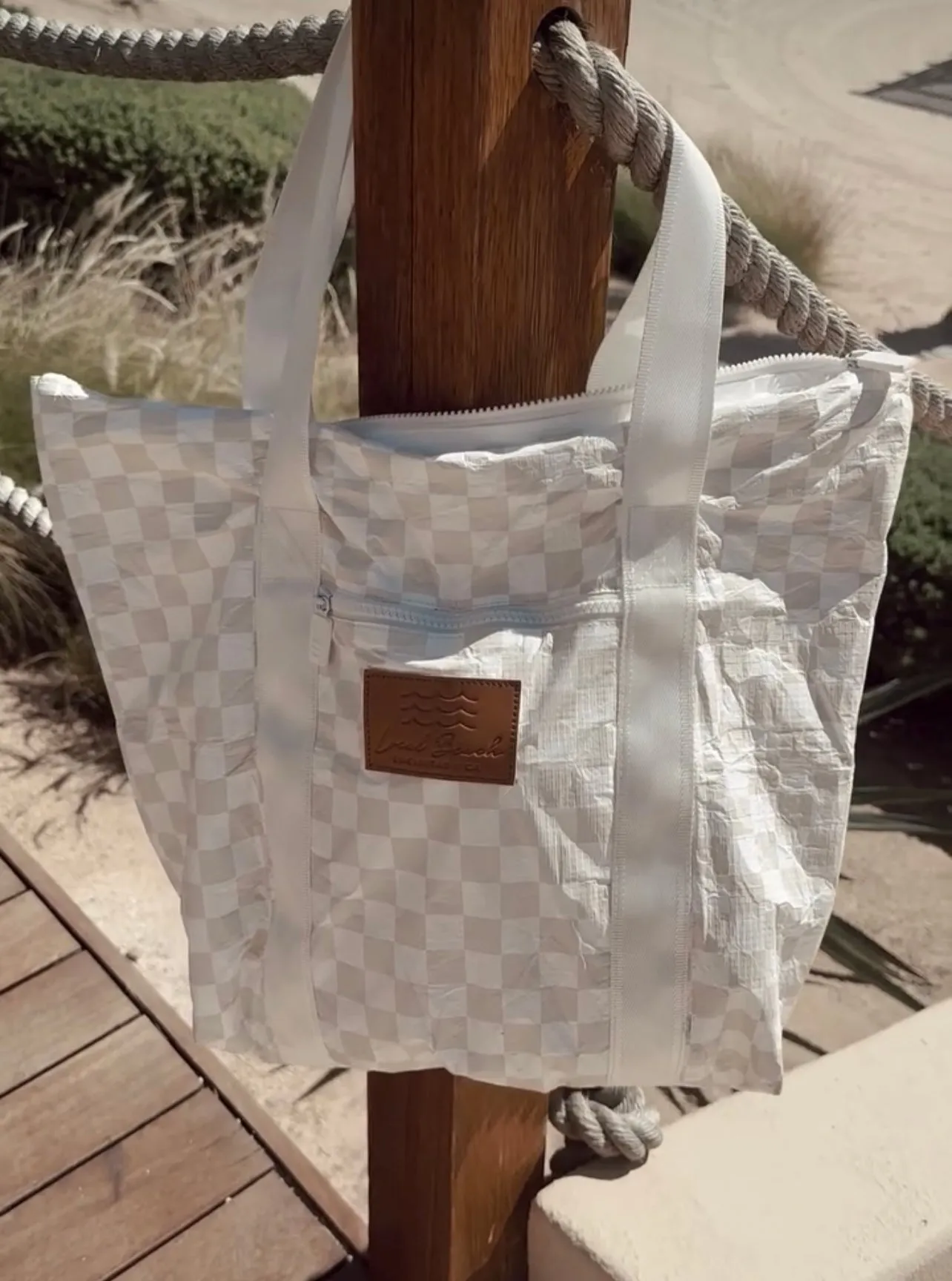 Tan Checkered Splash Proof Tote