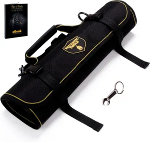 Teutonic Roll Up Tool Bag, 25 Pockets Pouch Waterproof Organizer Kit for Wrenches; Perfect Set for Mechanics, Electricians, Handymans;Keychain   eBook