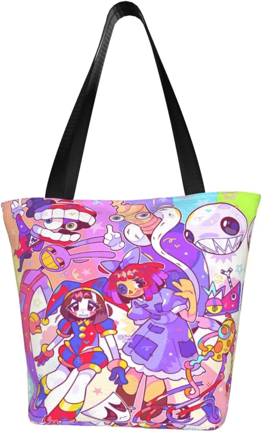 The Amazing Funny Digital Comedy Circus Reusable Grocery Bag for Kitchen Tote Bags for Women Shoulder Bag with Zipper Classic Daily Bag Large Capacity Shopping Handbag Storage Bags for Work