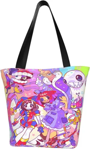 The Amazing Funny Digital Comedy Circus Reusable Grocery Bag for Kitchen Tote Bags for Women Shoulder Bag with Zipper Classic Daily Bag Large Capacity Shopping Handbag Storage Bags for Work