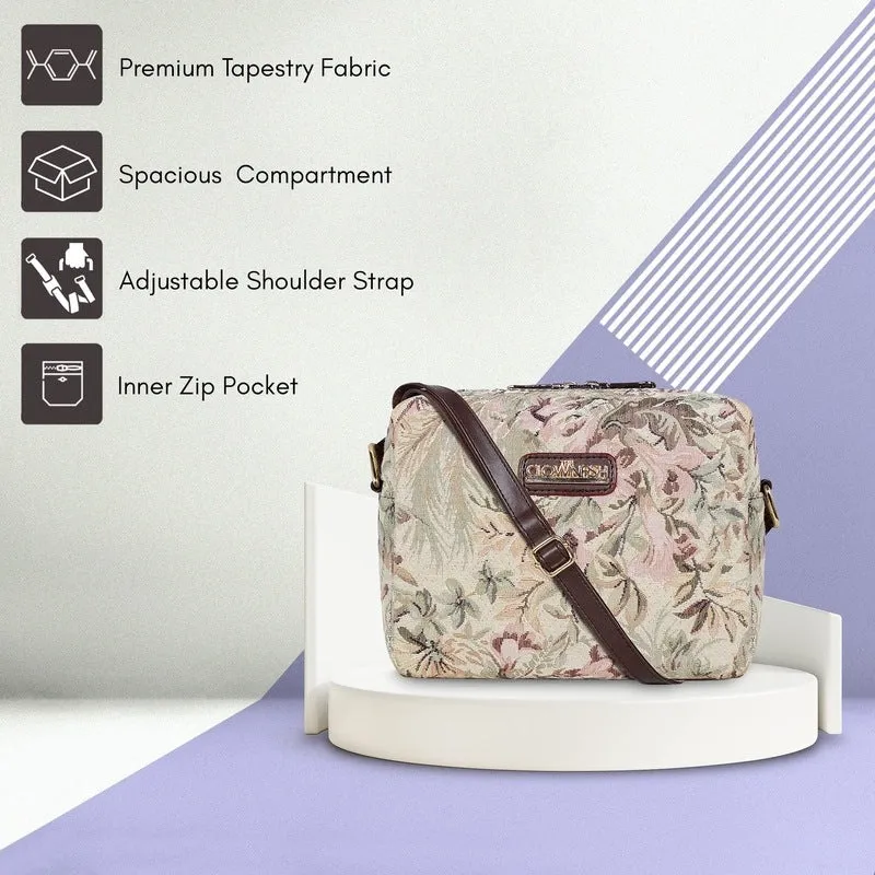 THE CLOWNFISH Combo Of Adelina Series Sling for Women Crossbody Bag for College Girls Lorna Tapestry Fabric & Faux Leather Handbag Sling Bag for Women (Flax)