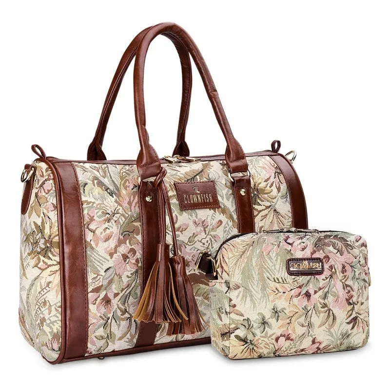 THE CLOWNFISH Combo Of Adelina Series Sling for Women Crossbody Bag for College Girls Lorna Tapestry Fabric & Faux Leather Handbag Sling Bag for Women (Flax)