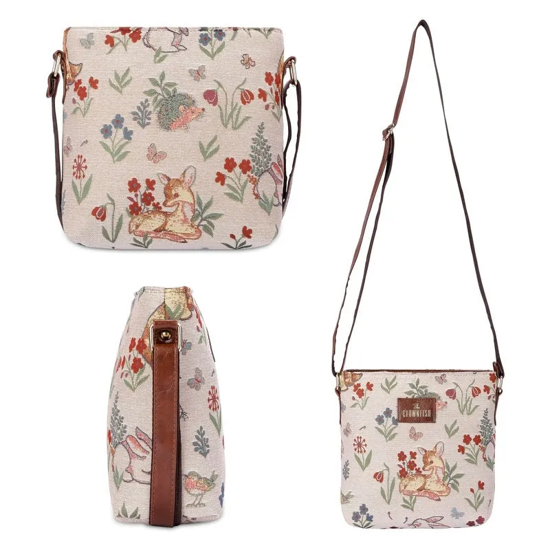 THE CLOWNFISH Combo of Linda Series Sling for Women Crossbody Bag for College Girls Lorna Tapestry Fabric & Faux Leather Handbag Sling Bag for Women (White-Animal Print)