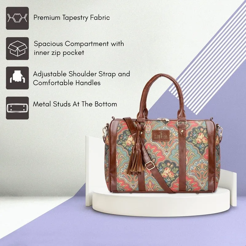 THE CLOWNFISH Combo Of Lorna Printed Handicraft Fabric & Faux Leather Handbag Sling Bag for Women & Aahna Printed Handicraft Fabric Crossbody Sling bag for Women (Dark Pink)