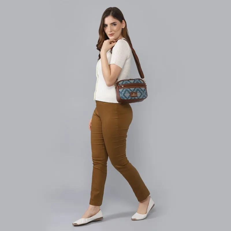 THE CLOWNFISH Nyra Polyester Crossbody Sling bag for Women Casual Party Bag Purse with Adjustable Shoulder Strap and Printed Design for Ladies College Girls (Blue)