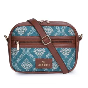 THE CLOWNFISH Nyra Polyester Crossbody Sling bag for Women Casual Party Bag Purse with Adjustable Shoulder Strap and Printed Design for Ladies College Girls (Blue)