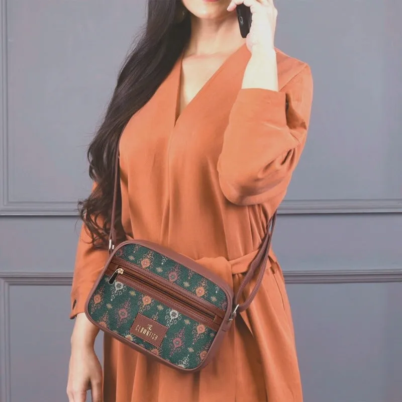 THE CLOWNFISH Nyra Polyester Crossbody Sling Bag For Women Casual Party Bag Purse With Adjustable Shoulder Strap, Green