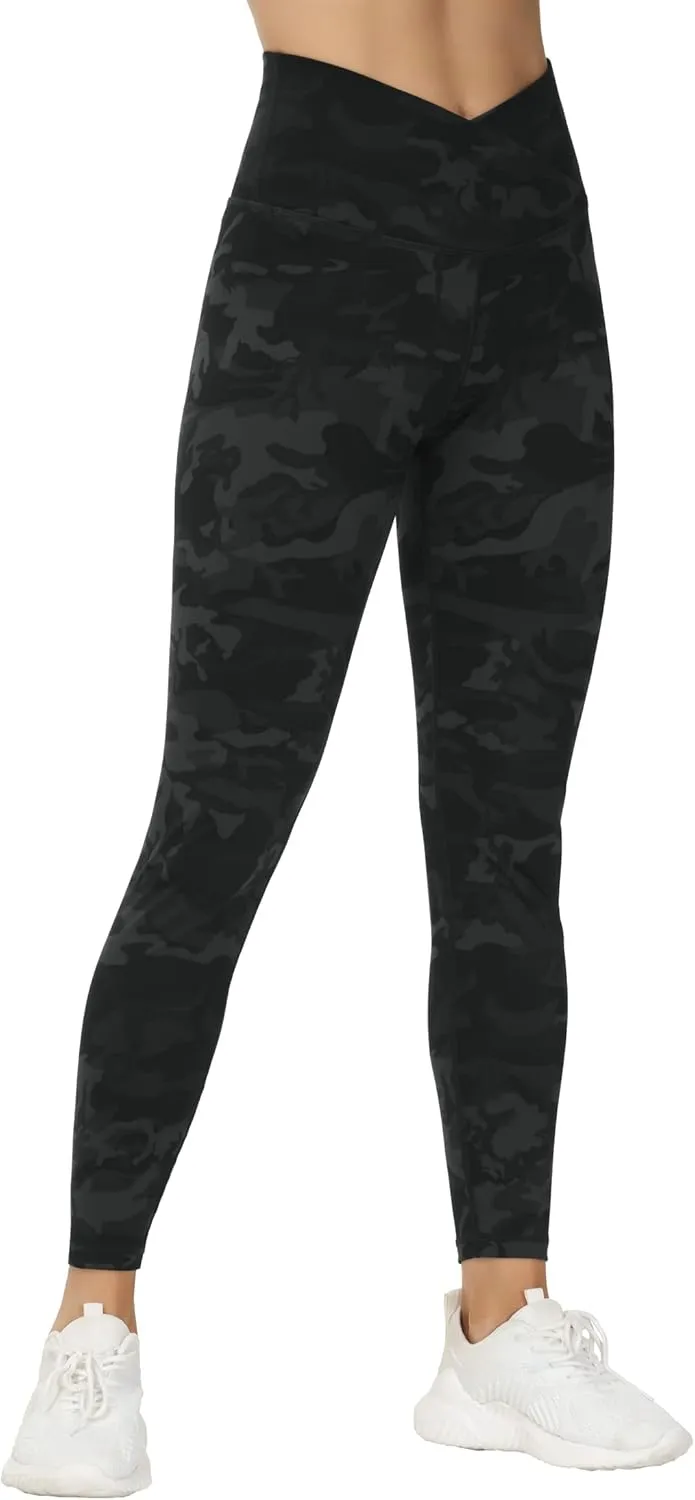 THE GYM PEOPLE Womens' V Cross Waist Yoga Leggings with High Waisted Tummy Control